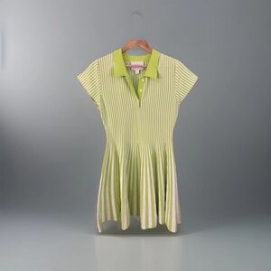Mare Mare Anthropologie Striped Lime Polo Knit Flare Dress - Size Large